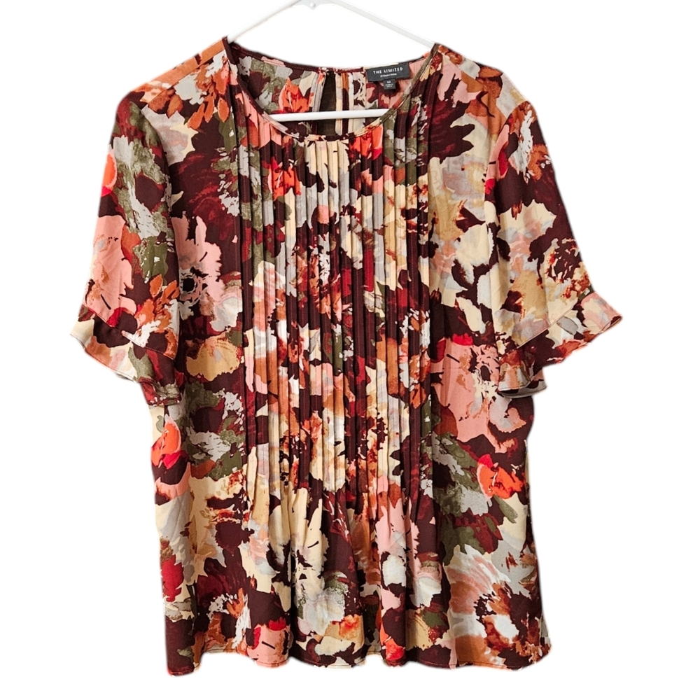 The Limited I Floral Pintuck Pleating Blouse Short Sleeve Women's Medium